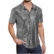 AHTJRT Men's 70s Vintage Sequin Short Sleeve Disco Outfit Party Shirt Silver XL