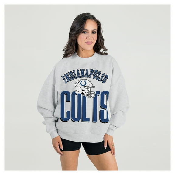 Women's Gameday Couture Ash Indianapolis Colts Fierce Focus Premium Oversized Fleece Pullover Sweatshirt