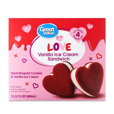 Great Value Love Vanilla Ice Cream Sandwiches, 4 Count