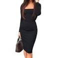 thumbnail image 2 of Felcia Women Elegant Slim Fit Dress Square Collar Long Sleeve Bodycon Mini Dress, 2 of 7