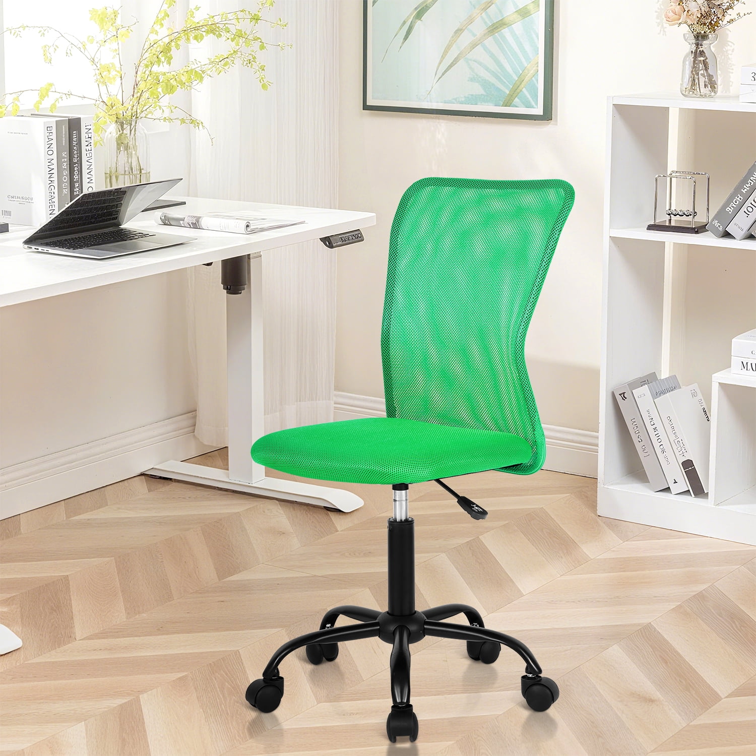NiamVelo Mesh Office Chair Adjustable Ergonomic Mid Back Computer Desk Chair with Lumbar Support, Armless Rolling Task Chair, Green