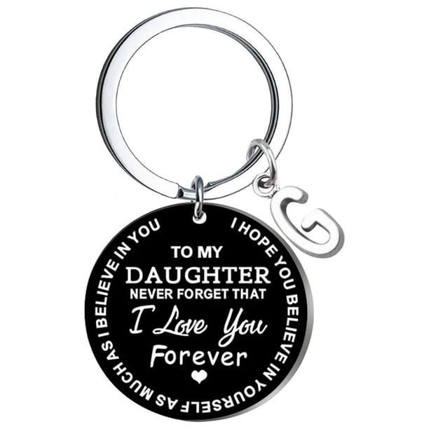 Llaveros para mujer, llavero de billetera, llavero de auto, lindo llavero DIY para mi hija, llavero de acero inoxidable negro con apellido de 26 letras, 2,5 cm, decoraciones de moda