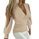 thumbnail image 1 of Blusa de malla de encaje transparente para mujer - Ribete de pedrería, cuello en V, manga larga - Top elegante y ajustado para ocasiones informales/fiestas - Tallas US/UK/EU S-XXL, 1 of 5