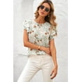 thumbnail image 4 of ABPHQTO Camiseta de manga corta con volante floral verde para mujer, 4 of 5