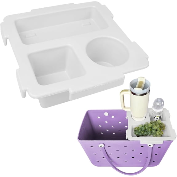 Water-resistant EVA cup holder tray accessory for extra large tote bags,fits large tumblers with phone holder divider and organizer,lightweight gray with patented design,keeps daily items organized a
