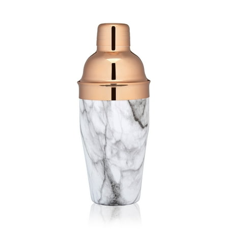 

True Copper Marble Cocktail Shaker - Drink Shaker for Margarita Mojito Martini Old Fashion and Bar Cocktails - 18 Oz Stainless Steel Cobbler Shaker with Lid & Strainer