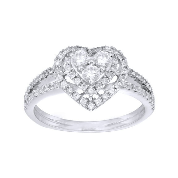 AFFY White Natural Diamond Heart Frame Ring in 10k Solid Gold (0.5 Cttw)