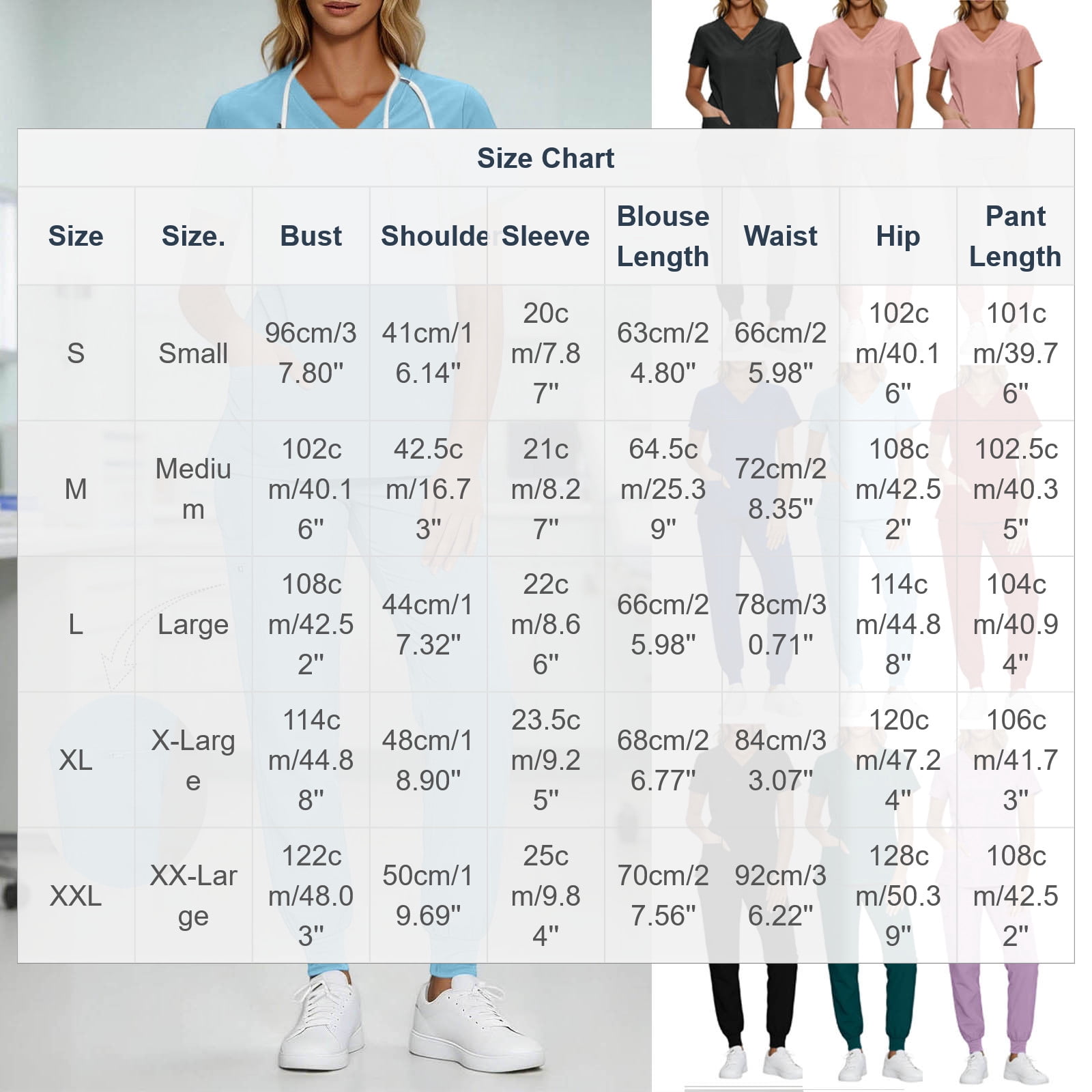 Scrubs for Women Set V-Neck Scrub Top Stretch Jogger Pants Stretchy Scrub Set Womens Workwear Nursing Uniform