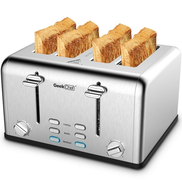 Toaster 4 Slice, Geek Chef Stainless Steel ExtraWide Slot Toaster with