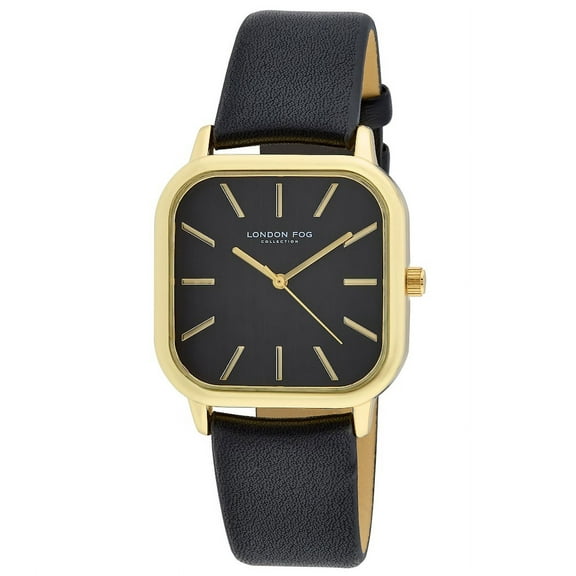 London Fog Black Square Grove Strap 35mm Watch