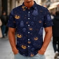 thumbnail image 2 of GrmtClth Men’s Light Halloween Button Down Shirt Short Sleeve Gothic Forest Ghost Bat Full Print Loose Fit Party Vacation Blouse Purple M, 2 of 5