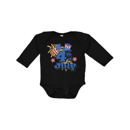 

Inktastic 4th of July with Stars Hat and Fireworks Boys or Girls Long Sleeve Baby Bodysuit