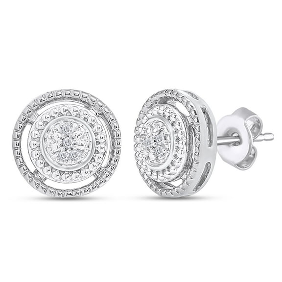 AFFY 1/20 CT. T.W. Round Shape White Natural Diamond Double Frame Stud Earrings In 14K Gold Over Sterling Silver (0.05 Cttw, I2-I3 Clarity)