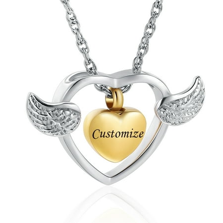 Double Heart Cremation Urn Necklace for Ashes Angel Wing Memorial Keepsake Pendant Jewelry Memorial Keepsake Pendant