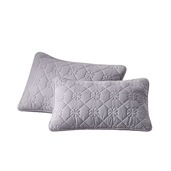 Quilted Pillow Shams Set of 2, Decorative Microfiber Standard Soft Breathable Pillow Covers with Envelope Closure Gray