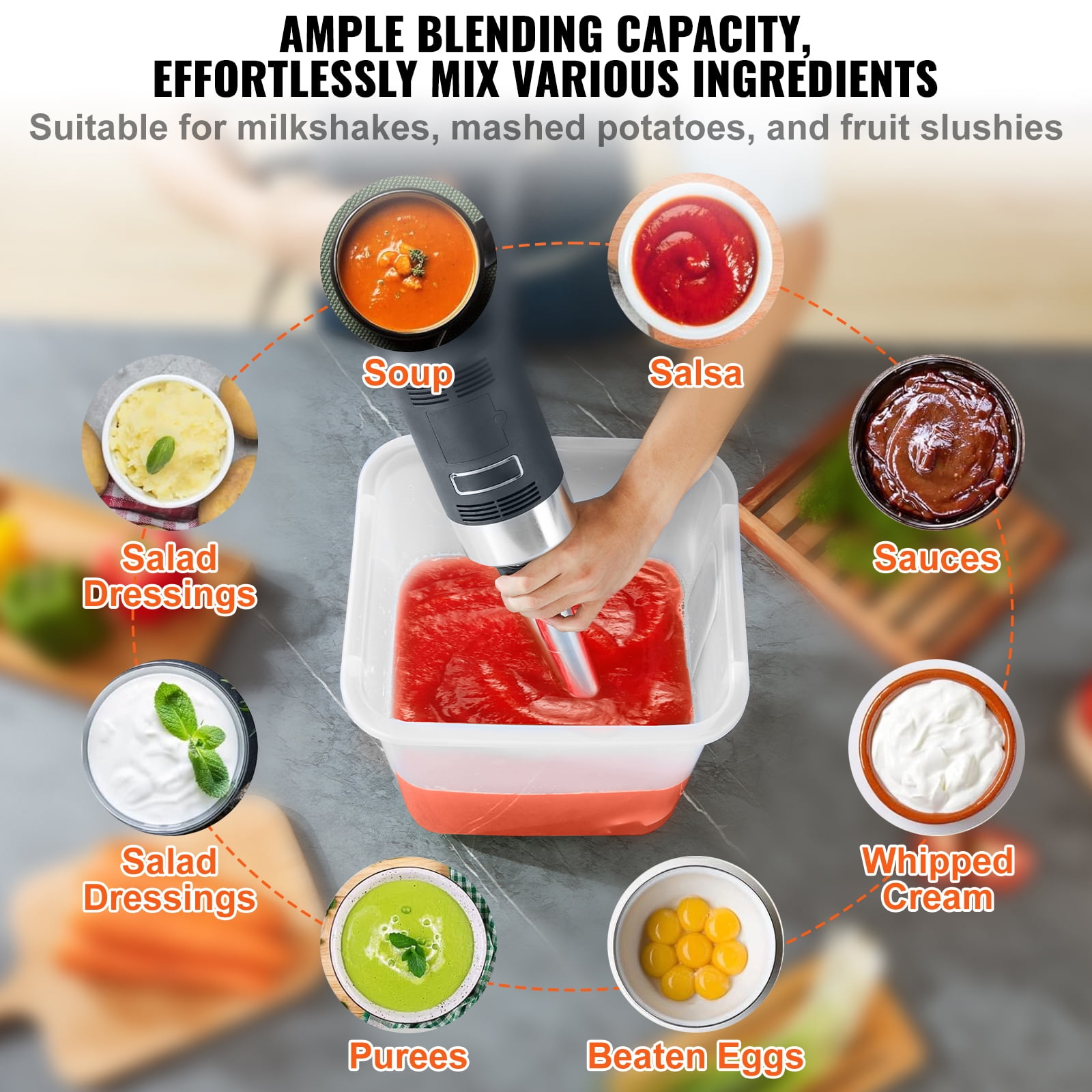 VEVOR Commercial Immersion Blender , 750W Variable Speed Heavy Duty Hand Mixer 304 Stainless Steel
