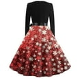 thumbnail image 3 of Womens Christmas Dress 1950s Plus Size Snowflake Dress Christmas Tea Party Dress Crew Neck Long Sleeve Vintage Dresses Holiday Glitter Xmas Tree Print Cocktail Swing Dress, 3 of 3