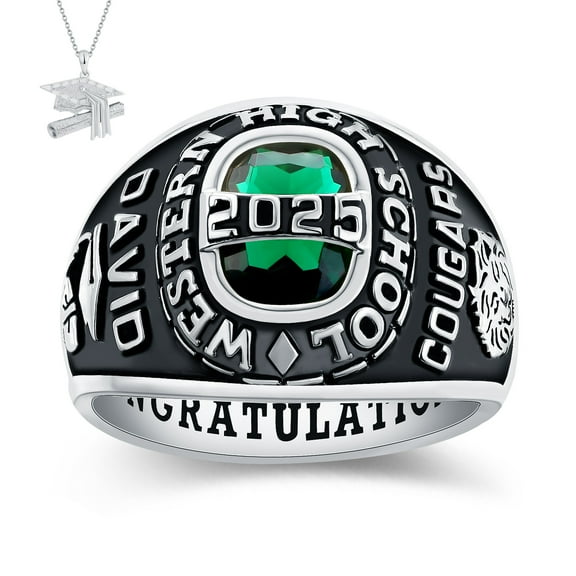 USA Mementos Custom Royal Men's Class Ring Sterling Silver for High School and College Graduation
