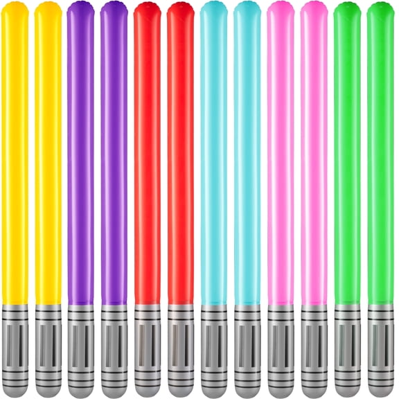 Rykon Inflatable Light Sabers for Kids, Pack of 12, 35-Inch Neon Blow Up Toy Saber Swords, Party Favors, Goodie Bags, Galaxy Theme Birthday Party Supplies
