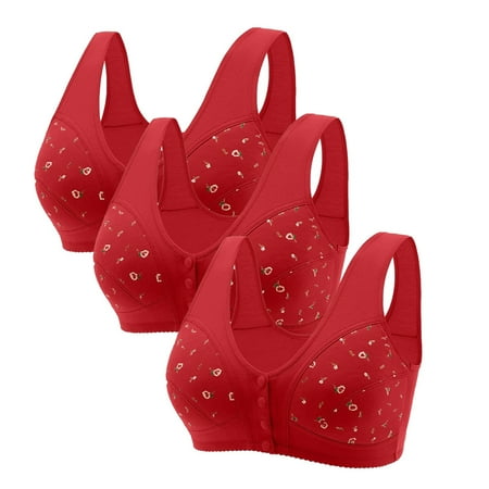 HCURIBAD Clearance! Bras for Women  Push up Bra 3 Pcs Womens Plus Size Non-marking Comfort Front Opening Clasp Bra Cotton Bra  Supportive Bras for Women  Deep V Bra 3PCS underwear Purple 4XL