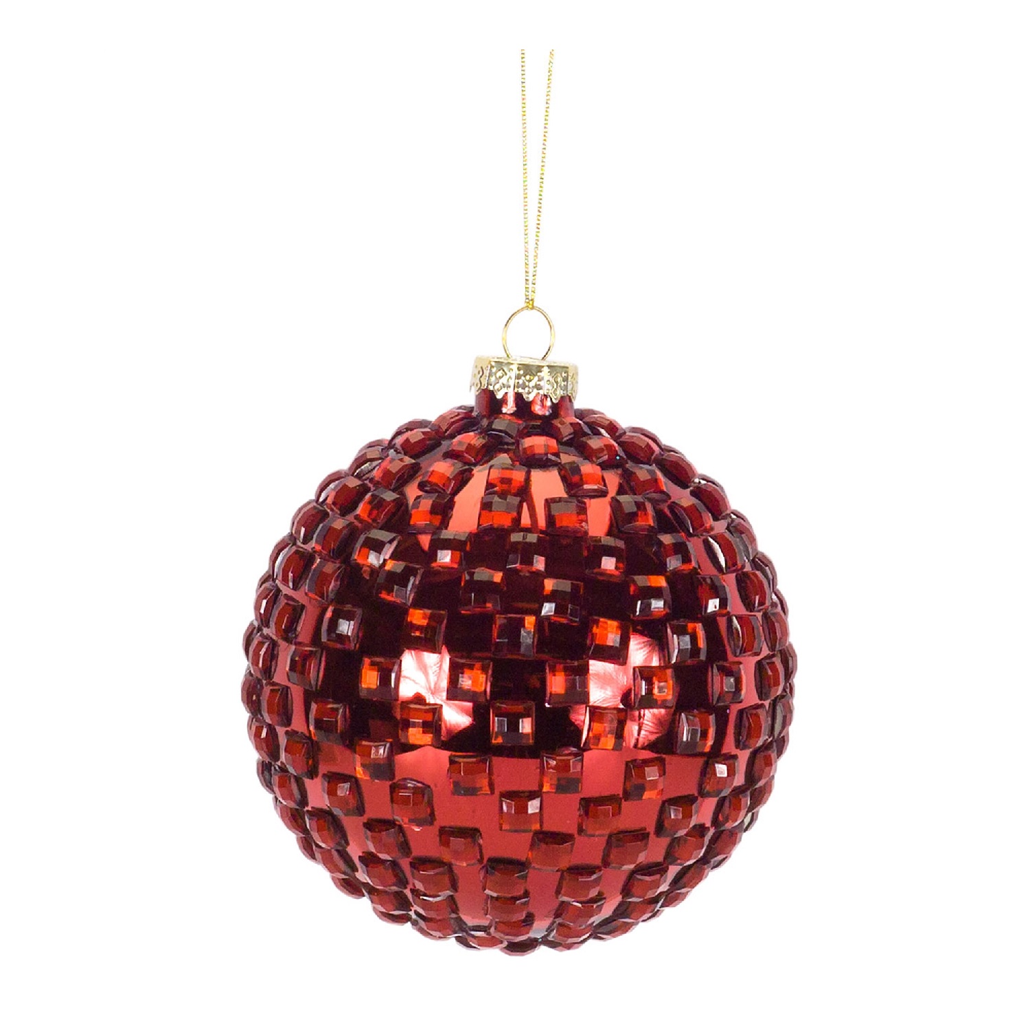 Set of 6 Red and Gold Cord Mosaic Glass Ball Ornament 4.75” Walmart
