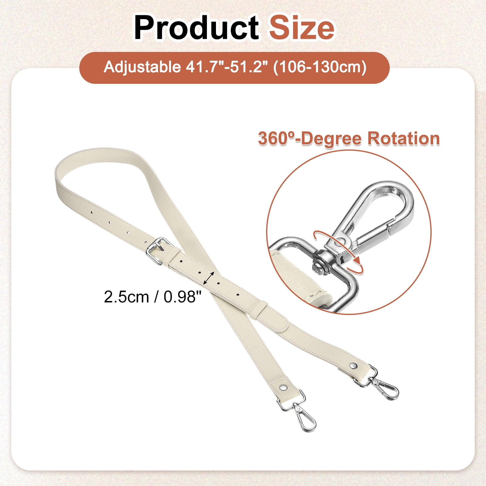 1" Genuine Leather Purse Strap for Bag (Cream White, Silver Buckle)