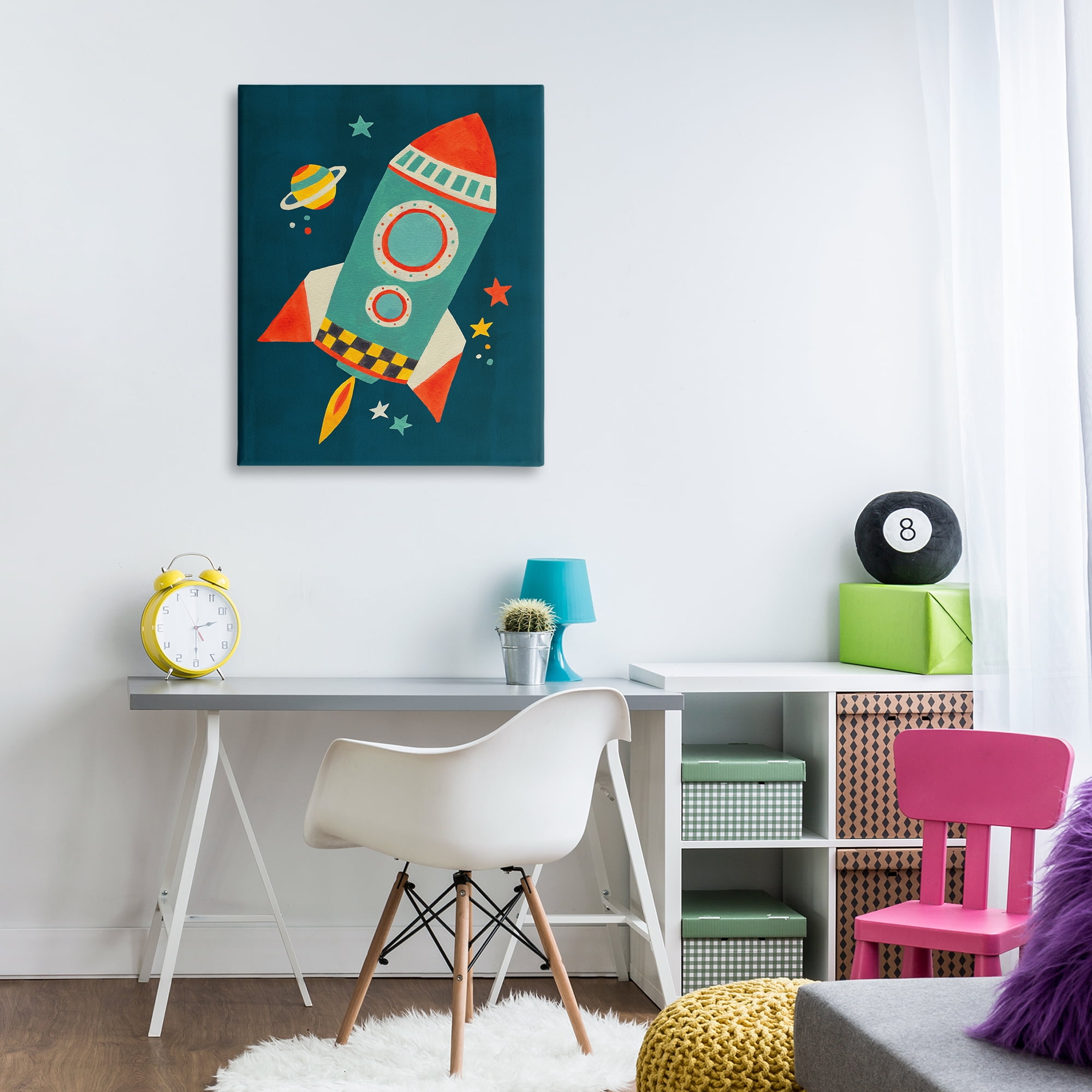 Stupell Industries Rocket Ship in Space Transportation Painting Wrapped Canvas Art Print Wall Art, 30 x 40