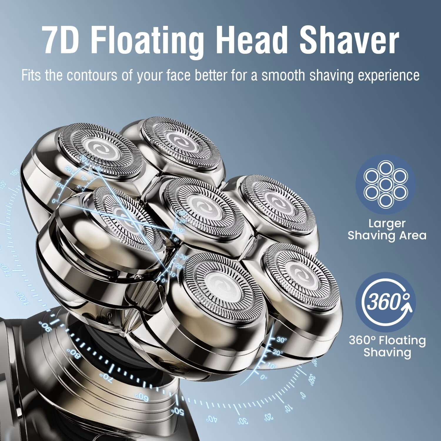 Head Shavers for Bald Men, 7D Rotary Shaver Magnetic Electric Razor, IPX7 Waterproof Wet Dry Cordless Head Shaver, Type-C Fast Charging LED Display Travel Lock, Ergonomic Grip for Scalp Neck Face