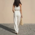 thumbnail image 4 of biudgviw Women's Halter Jumpsuits Casual V Neck Sleeveless Ruched Rompers Elastic Waist Wide Leg Jumpsuit with Pockets, 4 of 7
