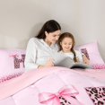 thumbnail image 4 of Castle Fairy Pink Leopard Bow Letter H Queen Comforter Set 3pcs for Girls,Glitter Pattern Bedding Comforter Set,Pink Reversible, 4 of 6