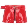 thumbnail image 1 of TiaoBug Shorts en Latex PVC pour Hommes avec Fermeture Éclair à l'Entrejambe, Pochette, Boxers avec Boucle, Rouge TG, 1 of 7
