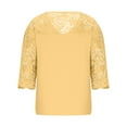 thumbnail image 5 of Yyeselk Women Casual Summer Blouses Short Sleeves Sexy V-Neck T-Shirt Pure Color Crochet Eyelet Patchwork Lace Mesh Splicing Pullover Tops Yellow XXXXL, 5 of 6