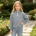 thumbnail image 6 of Kids Half Zip Sweatshirt Trendy Mock Neck Long Sleeve Pullover Tops Loose Fit Casual Sweatshirt for Boys and Girls Sizes 3-14Y, 6 of 10