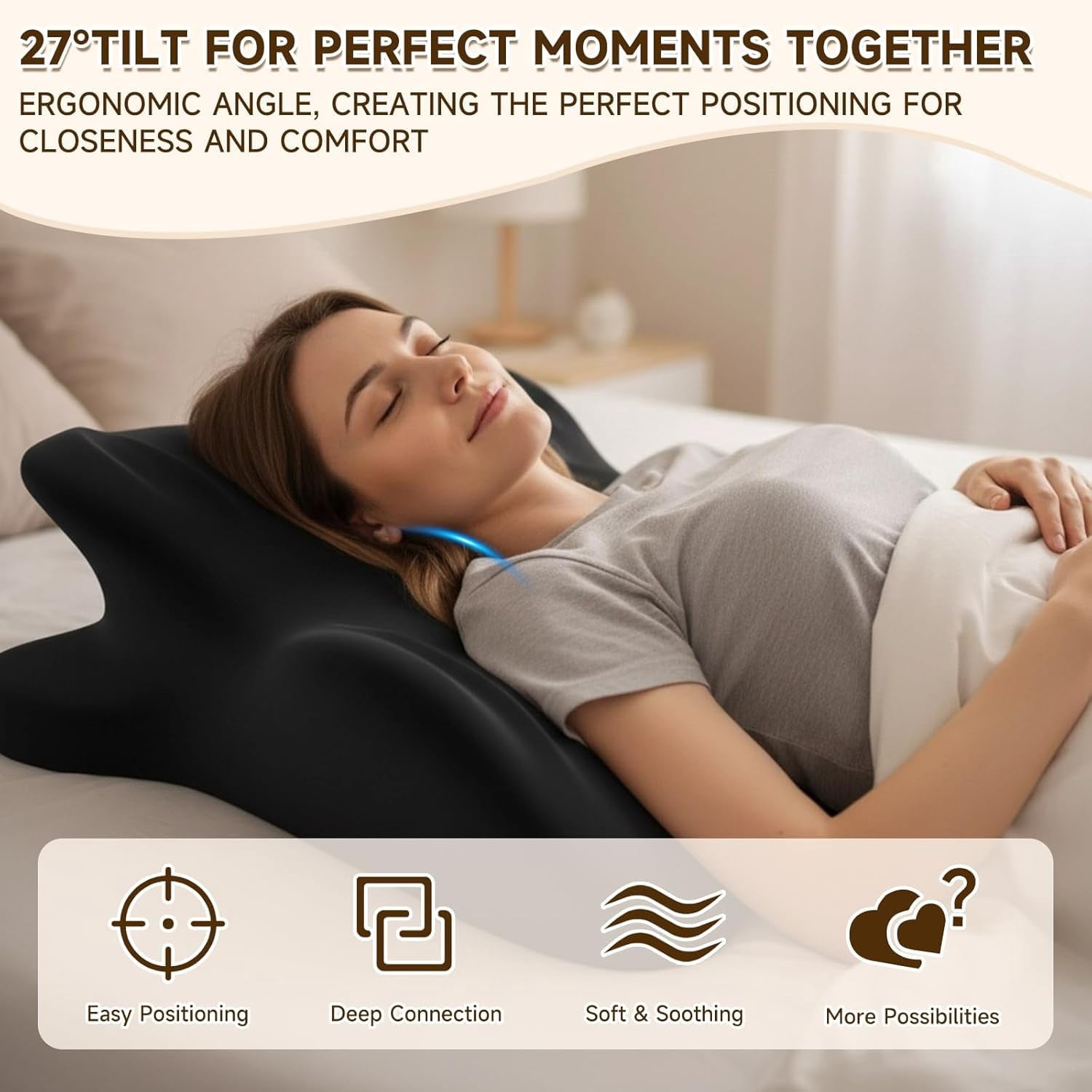 Memory Foam Wedge Pillow, Ergonomic 27-Degree Angle Support for Back, Neck & Legs, Multi-Use Lounger Cushion for Reading, Sleeping, Reclining – Removable Washable Cover