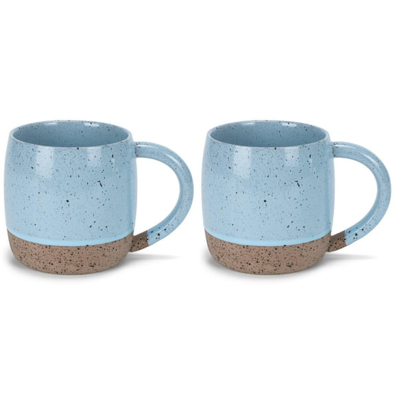 Elanze Designs Speckled Raw Bottom 17 ounce Ceramic Mugs Pack of 2, Ice Blue