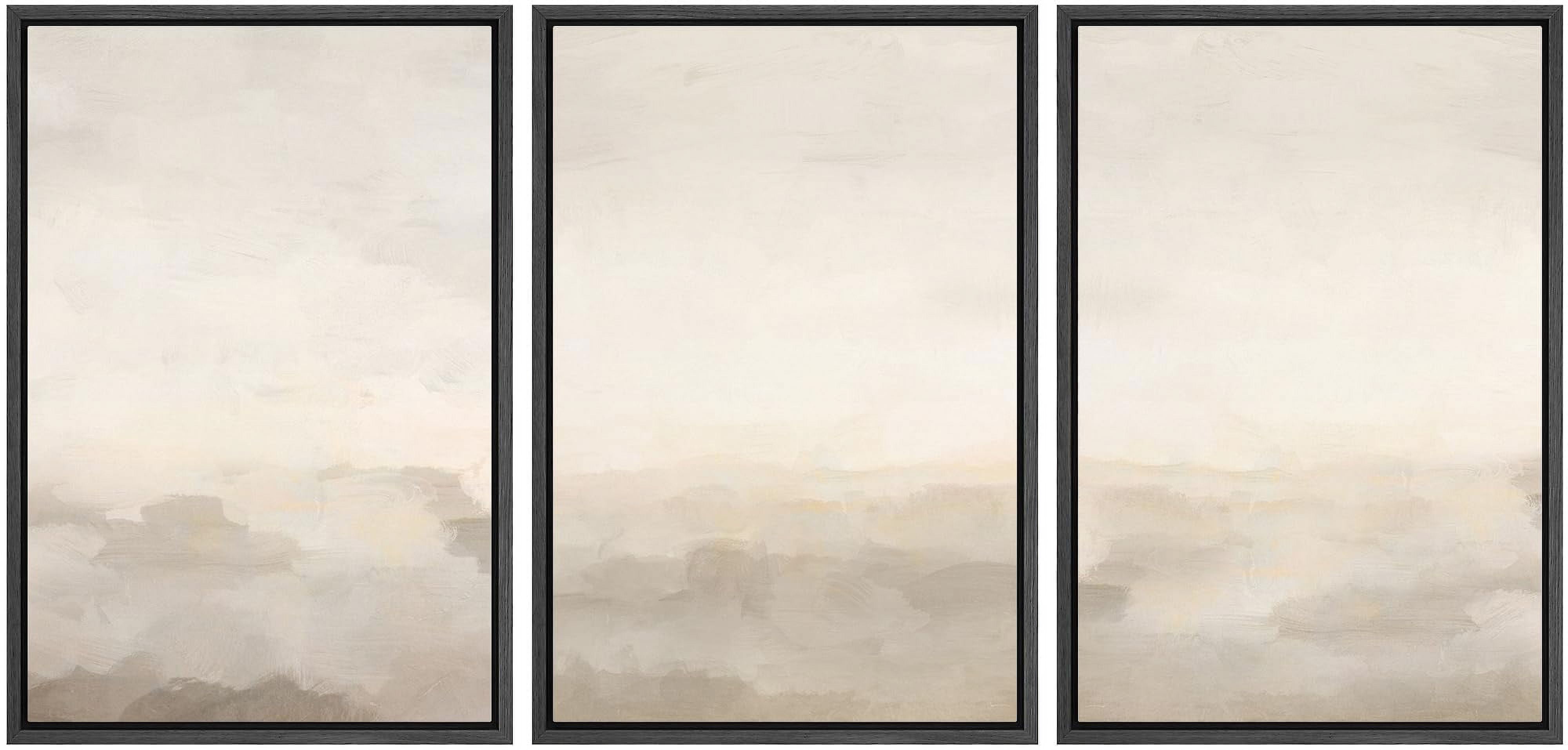 IDEA4WALL Framed Canvas Print Wall Art Set of 3 Pastel Abstract Beige & Grey Minimalist Pattern Nature Wilderness Modern Art Decorative Neutral Artwork for Home Decor - Black 16"x24"x3