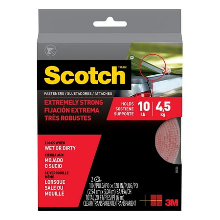 Scotch Extreme Fasteners, 1 in. x 10 ft., Clear, 1 Set/Pack