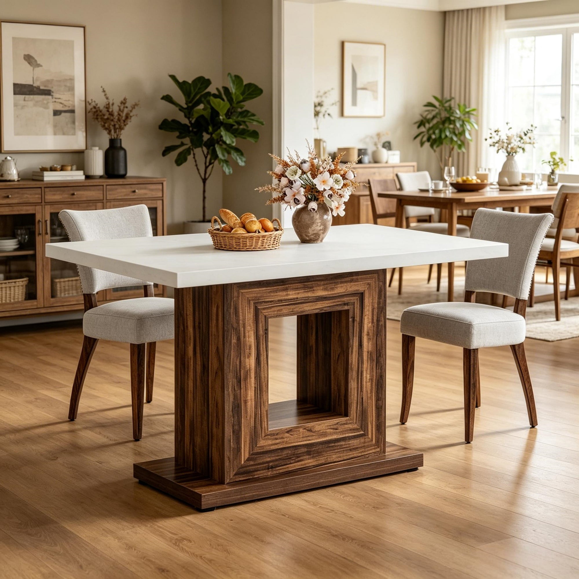 Farmhouse Dining Table, Seats 4-6, White
