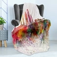 thumbnail image 4 of Austin Soft Flannel Fleece Blanket, Watercolor Style Pattern of City Buildings in Various Colors and Paint Blots Image, Cozy Plush for Indoor and Outdoor Use, 50" x 60", Multicolor, by Ambesonne, 4 of 5