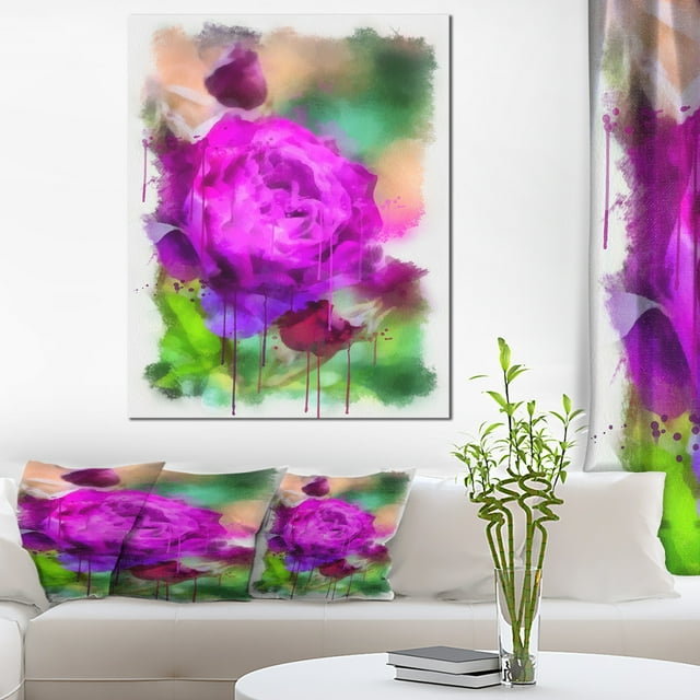 Purple Watercolor Rose Painting - Floral Canvas Art Print
