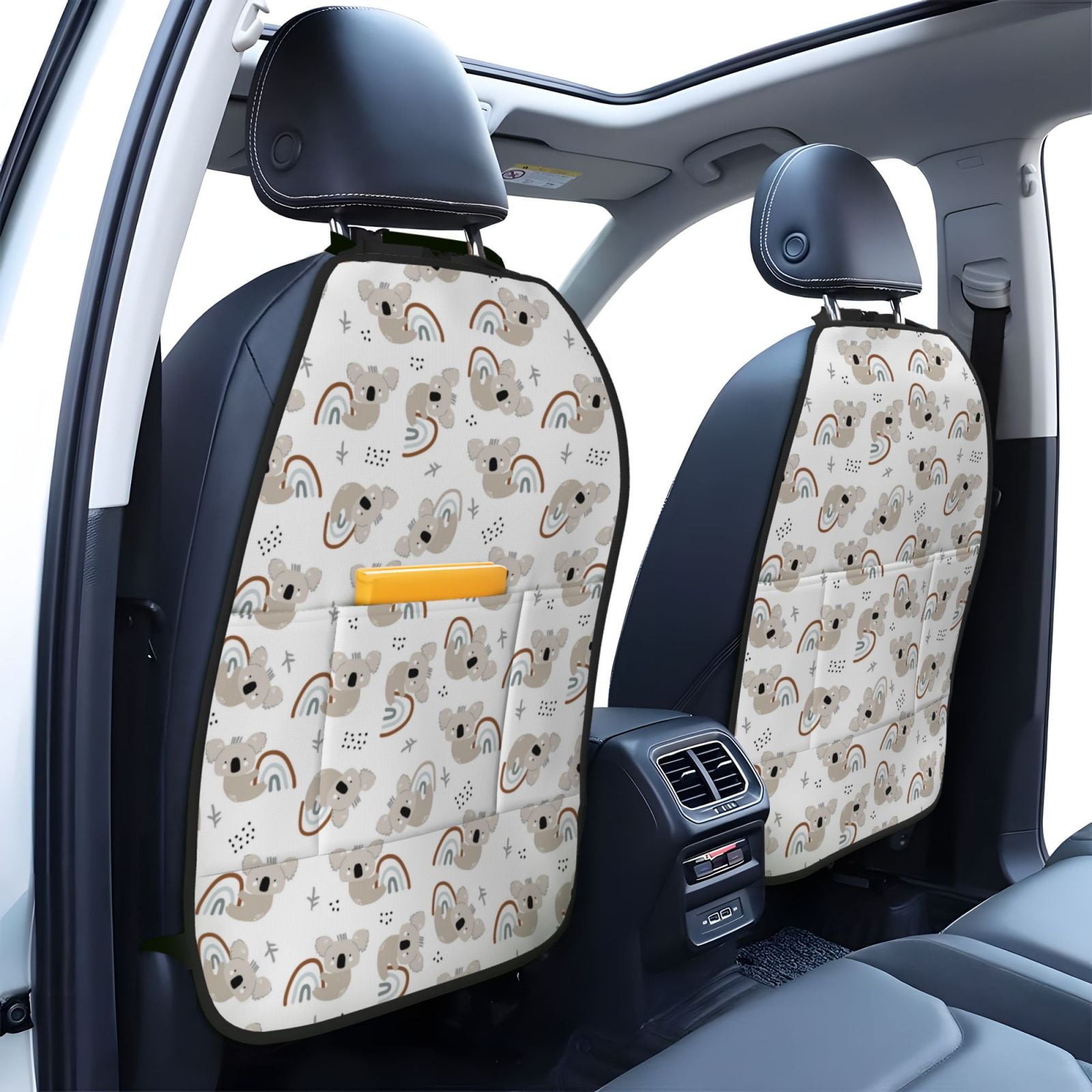 Kdxio Cartoon Koala Print 2 Pack Car Kick Mat Seat Cover Back Protector Mat with Pockets for Organizer Backseat Protector and Storage Anti Kick Pad for Vehicles