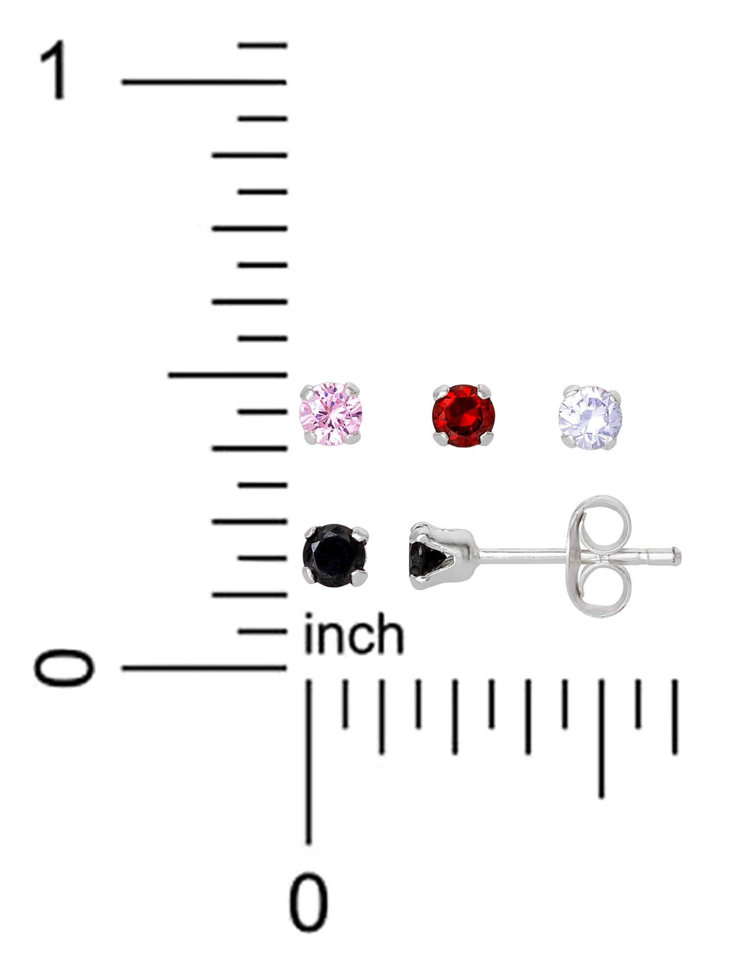 Brilliance Girl’s Sterling Silver Cubic Zirconia Round Stud Earring Set, 4 Pairs