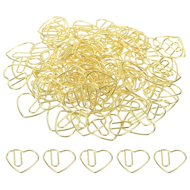Unique Bargains 1 Paper Clip Heart-Shaped Cute Decorative Fun Clips Bookmarks 1.1 Inch Gold Tone, Pack of 100