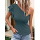 thumbnail image 4 of Camisas de Mujer con Volantes, Corta, Hombros Descubiertos, Corte Entallado, Cuello Alto, Punto Acanalado Azul Marino L, 4 of 8