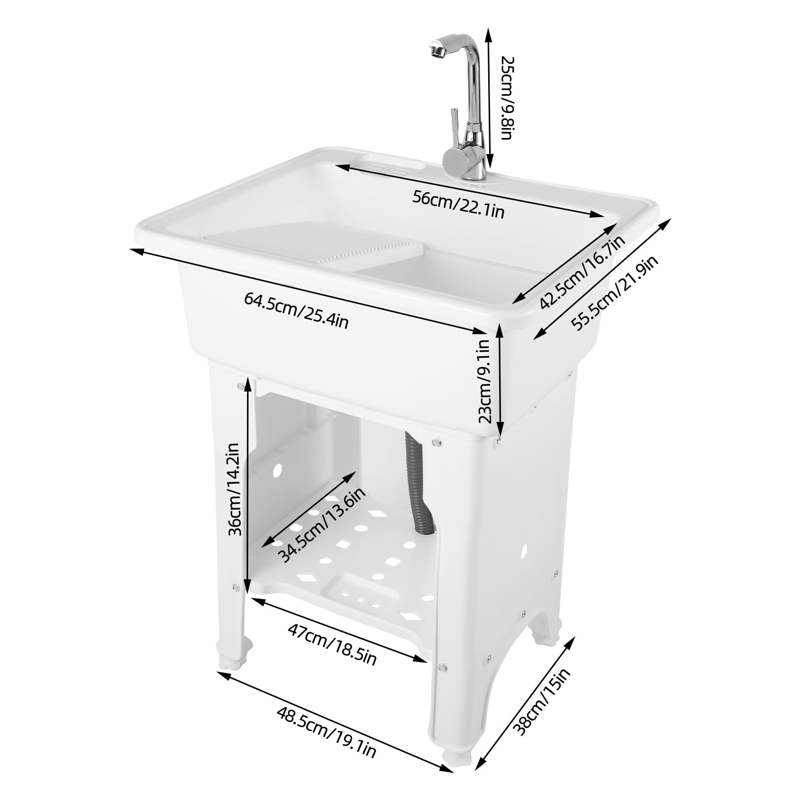 25.59*21.65*31.5in Freestanding Utility Sink Laundry Tub Floor Mount Wash Bowl Basin & Faucet Drain