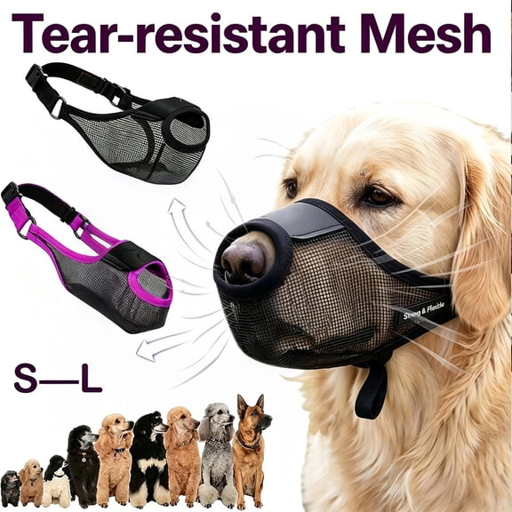 Dog Muzzle, Air Mesh Breathable for Large Sized Dogs to Pant Drink _ Black _ S
