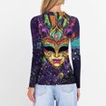 thumbnail image 7 of Womens Mardi Gras Shirts Glitter Mask Print V Neck Graphic Tee Sparkly Long Sleeve Purple Blouse Purple M, 7 of 7