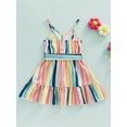 thumbnail image 4 of Little Girls Summer Strap Cami Dress Colorful Stripes Printed Bow Belted Princess Dress, 4 of 8