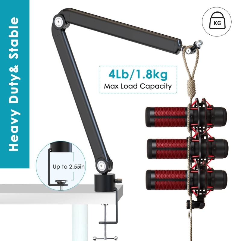 Adjustable Boom Arm for Gaming Microphone Arm Stand with Heavy Duty Clamp 360 Degree Rotating Suspension Boom Mic Stand