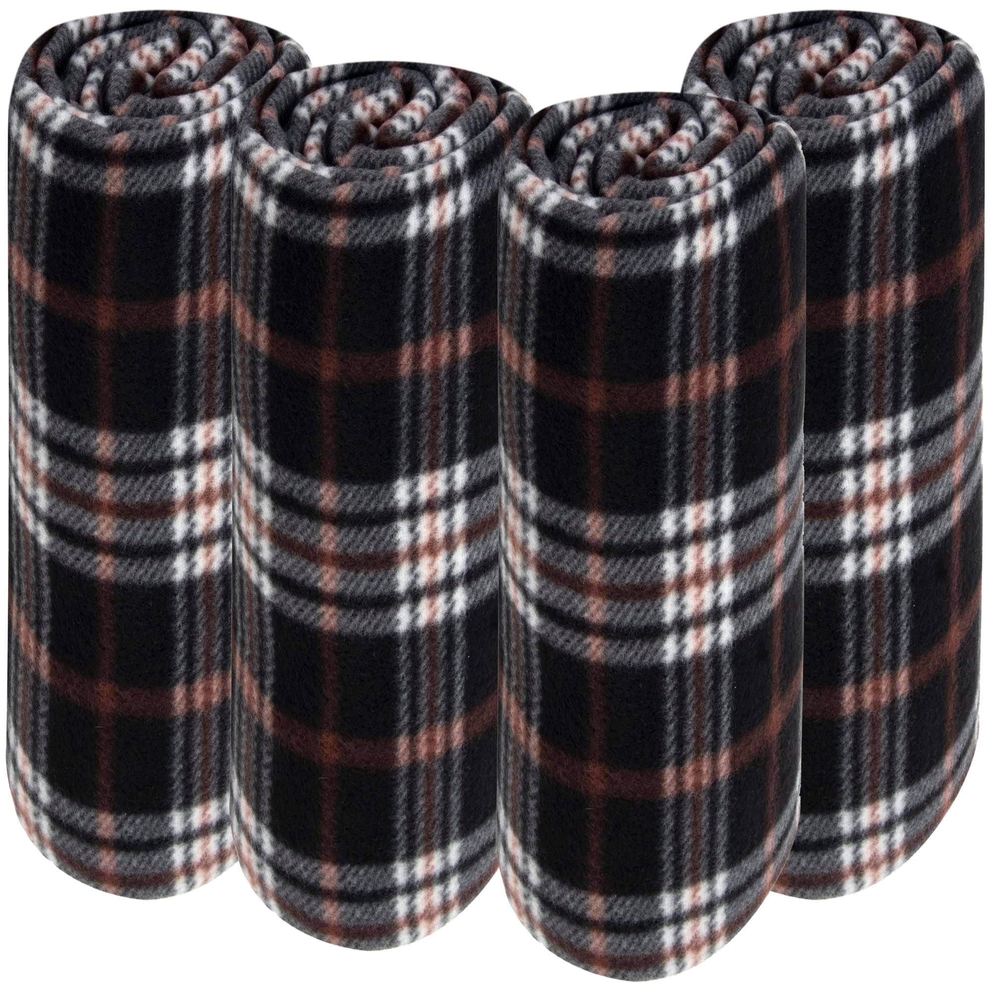 24 pack Trail maker 60”L x 50”W Plaid Color Fleece Throw Blankets in Brown Plaid